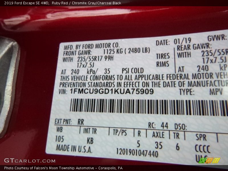 Ruby Red / Chromite Gray/Charcoal Black 2019 Ford Escape SE 4WD