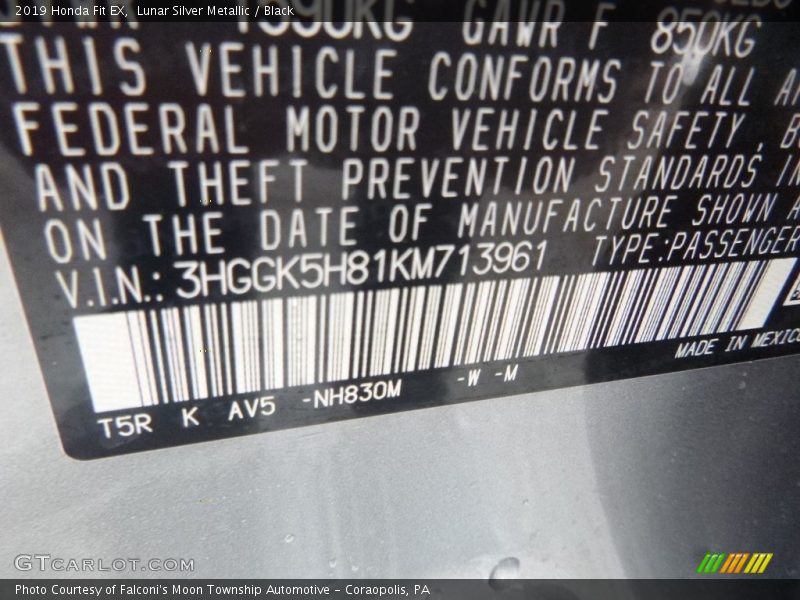 Lunar Silver Metallic / Black 2019 Honda Fit EX