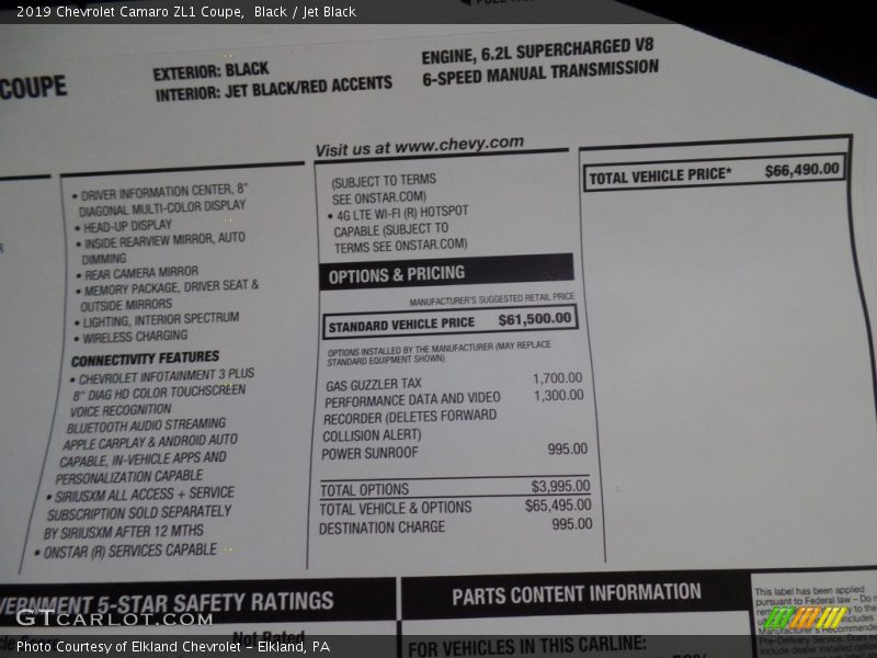 Black / Jet Black 2019 Chevrolet Camaro ZL1 Coupe