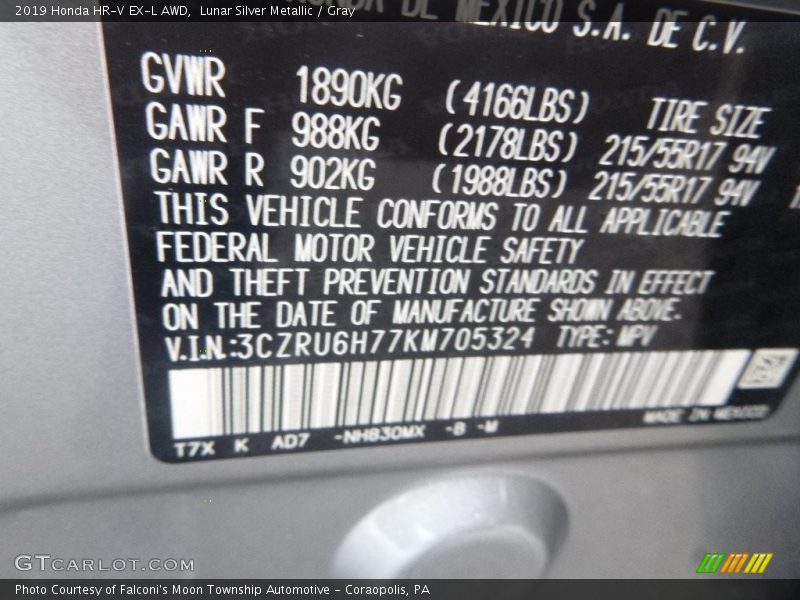 Lunar Silver Metallic / Gray 2019 Honda HR-V EX-L AWD