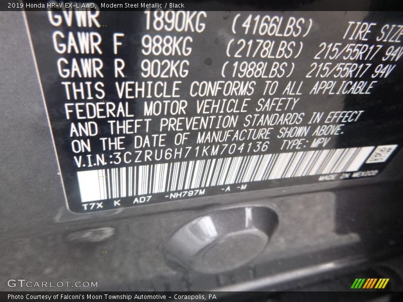 Modern Steel Metallic / Black 2019 Honda HR-V EX-L AWD
