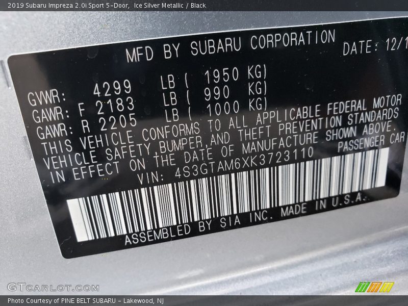 Ice Silver Metallic / Black 2019 Subaru Impreza 2.0i Sport 5-Door