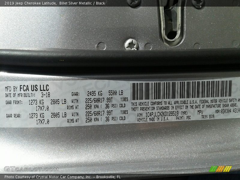 Billet Silver Metallic / Black 2019 Jeep Cherokee Latitude