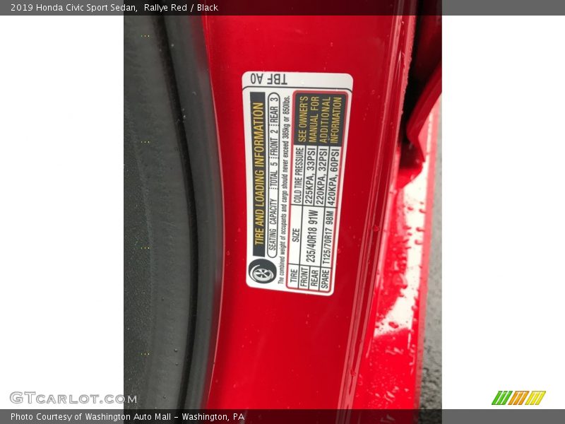 Rallye Red / Black 2019 Honda Civic Sport Sedan