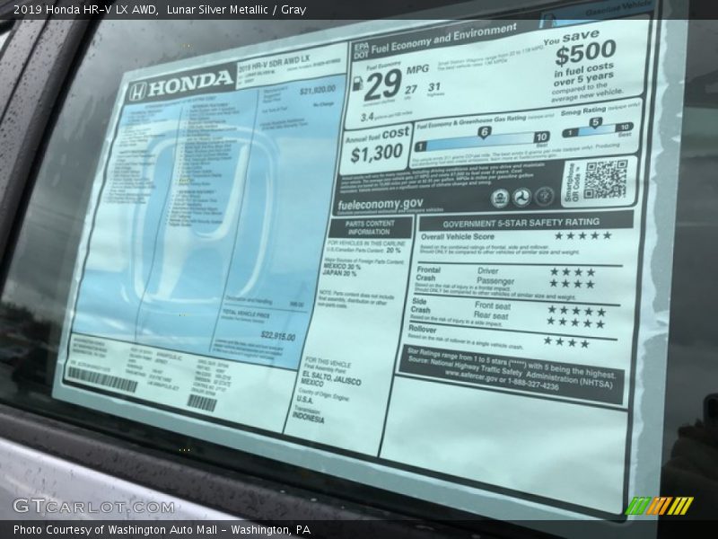 Lunar Silver Metallic / Gray 2019 Honda HR-V LX AWD