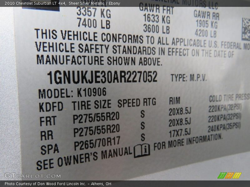 Sheer Silver Metallic / Ebony 2010 Chevrolet Suburban LT 4x4