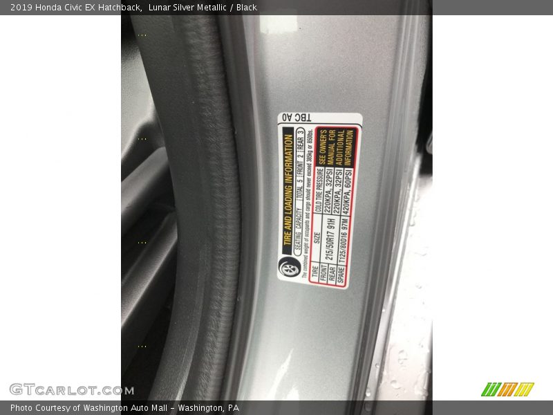 Lunar Silver Metallic / Black 2019 Honda Civic EX Hatchback