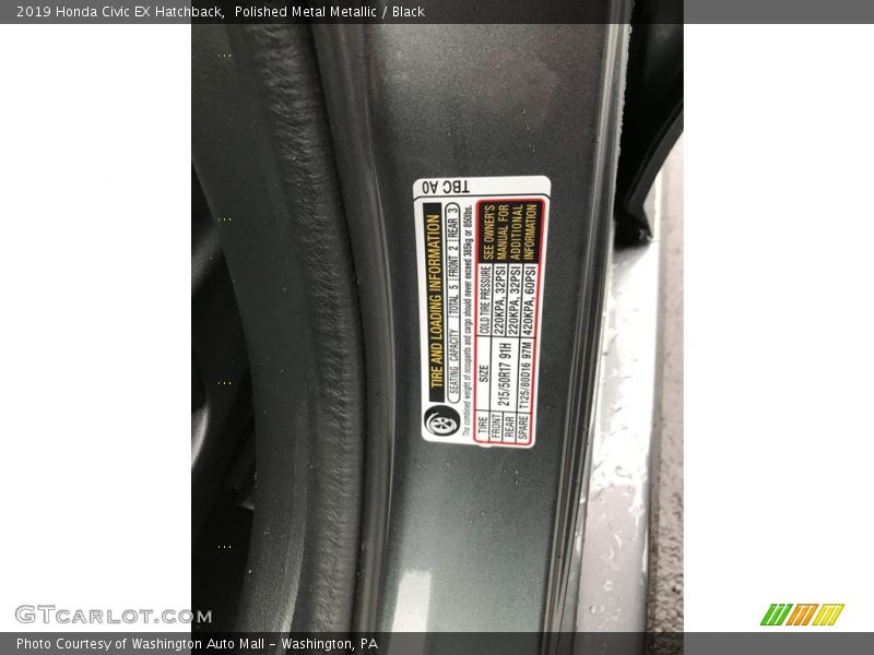 Polished Metal Metallic / Black 2019 Honda Civic EX Hatchback