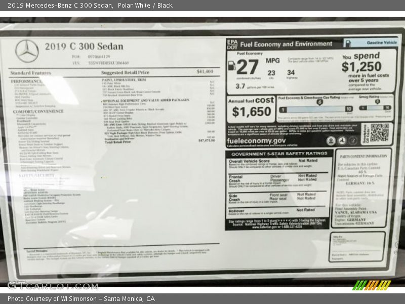 Polar White / Black 2019 Mercedes-Benz C 300 Sedan