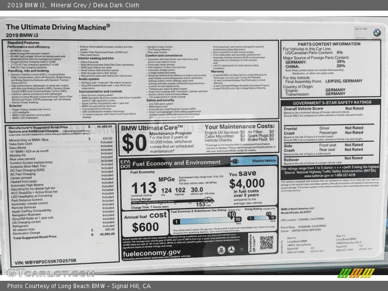  2019 i3  Window Sticker