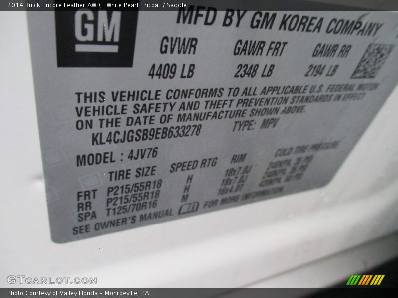 White Pearl Tricoat / Saddle 2014 Buick Encore Leather AWD