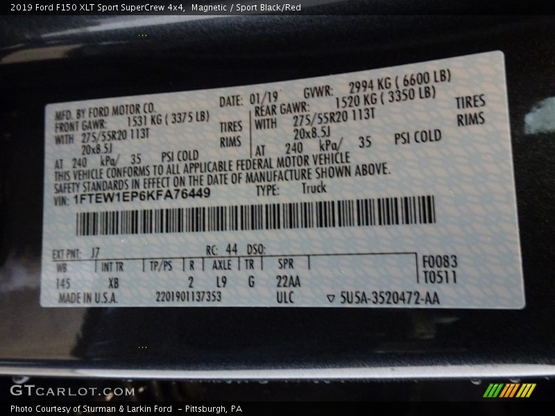 Magnetic / Sport Black/Red 2019 Ford F150 XLT Sport SuperCrew 4x4