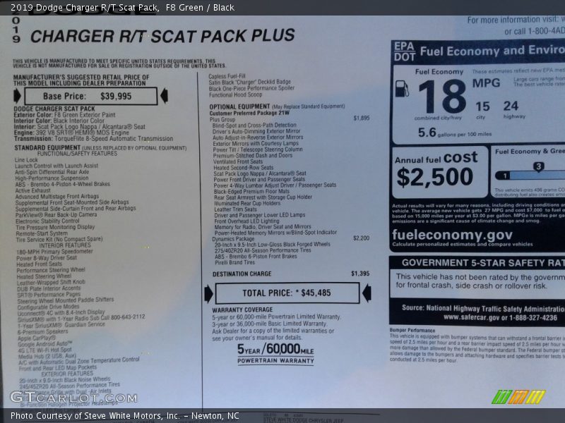  2019 Charger R/T Scat Pack Window Sticker