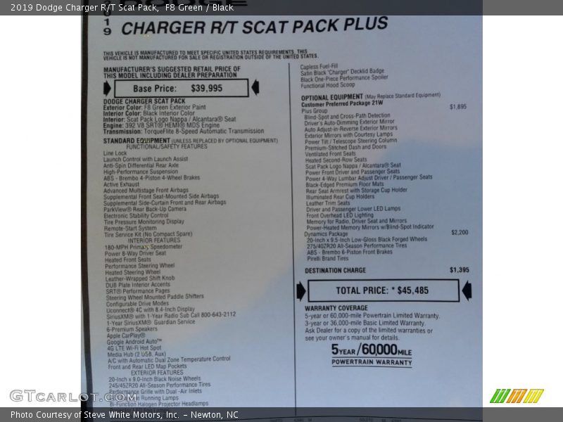  2019 Charger R/T Scat Pack Window Sticker