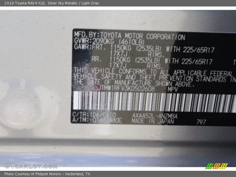 2019 RAV4 XLE Silver Sky Metallic Color Code 1D6