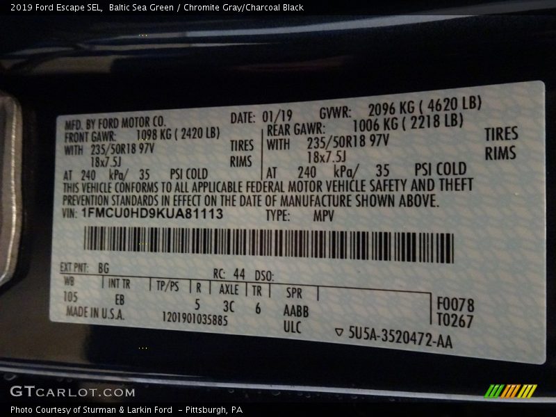 2019 Escape SEL Baltic Sea Green Color Code BG
