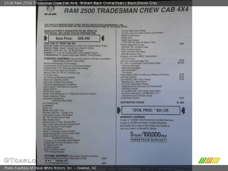 Brilliant Black Crystal Pearl / Black/Diesel Gray 2018 Ram 2500 Tradesman Crew Cab 4x4
