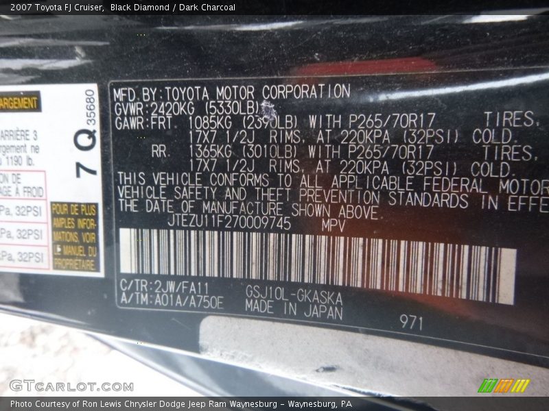 Black Diamond / Dark Charcoal 2007 Toyota FJ Cruiser