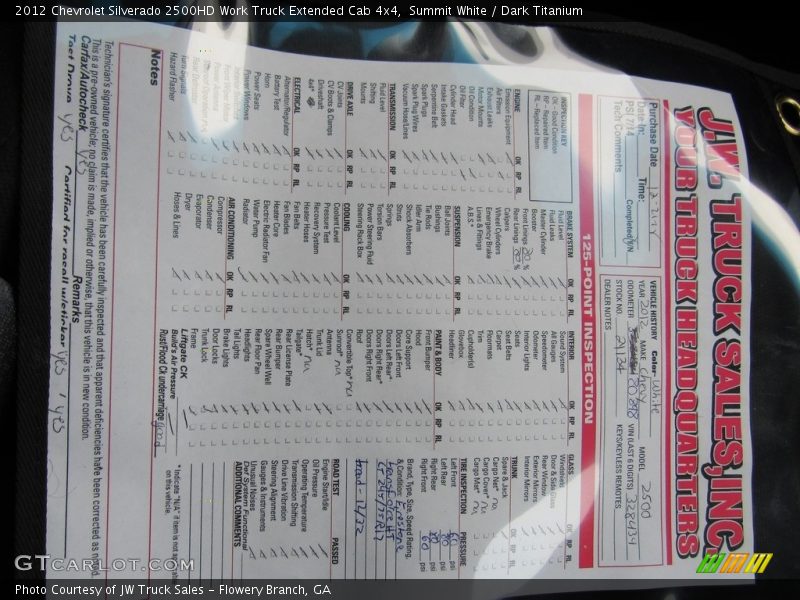 Summit White / Dark Titanium 2012 Chevrolet Silverado 2500HD Work Truck Extended Cab 4x4
