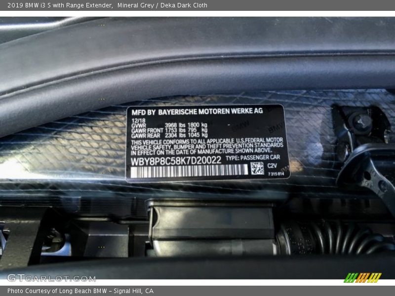 Mineral Grey / Deka Dark Cloth 2019 BMW i3 S with Range Extender