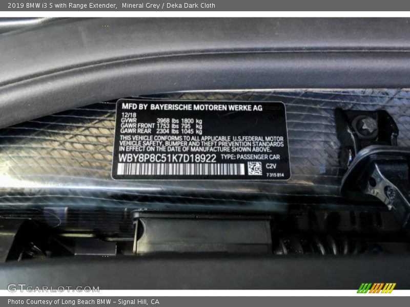 2019 i3 S with Range Extender Mineral Grey Color Code C2V