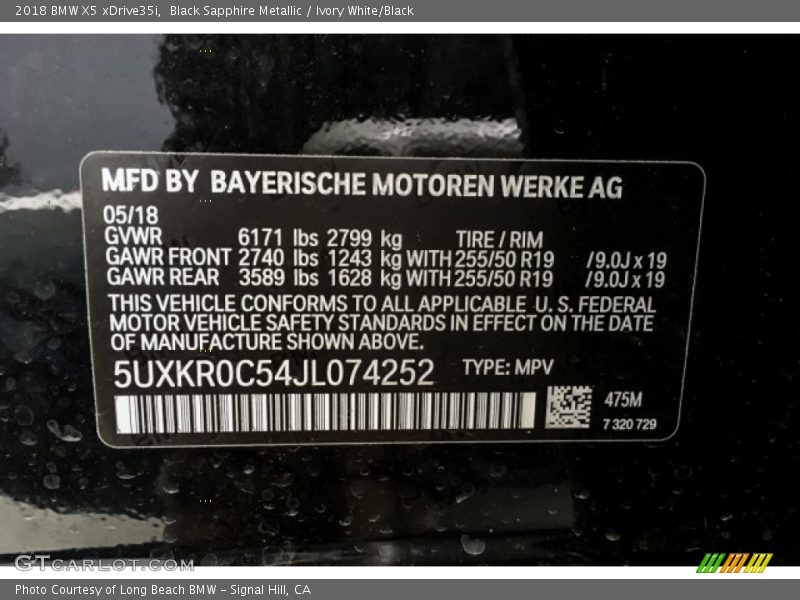 Black Sapphire Metallic / Ivory White/Black 2018 BMW X5 xDrive35i