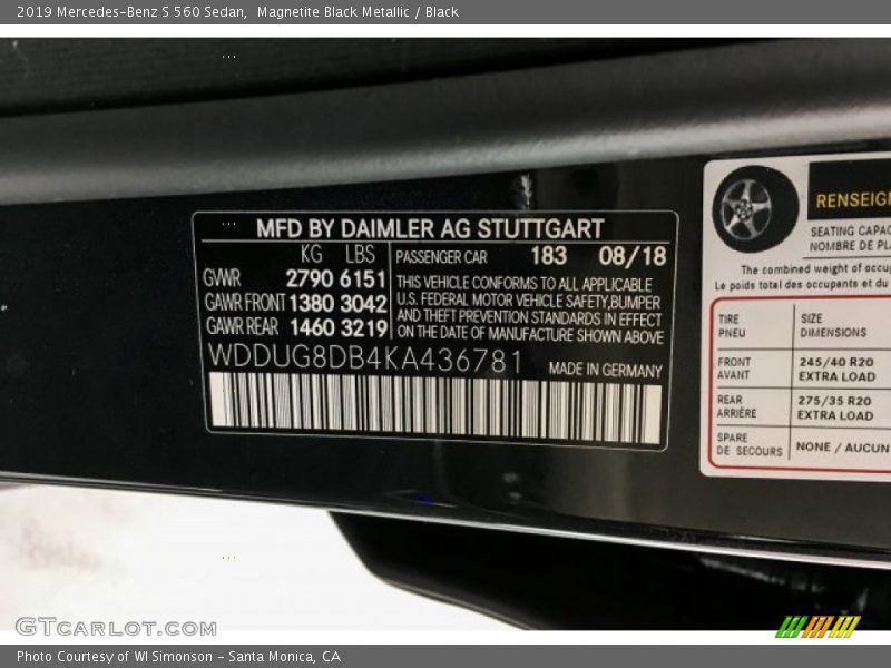 2019 S 560 Sedan Magnetite Black Metallic Color Code 183