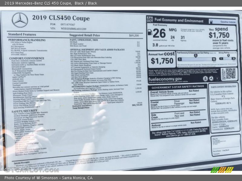  2019 CLS 450 Coupe Window Sticker