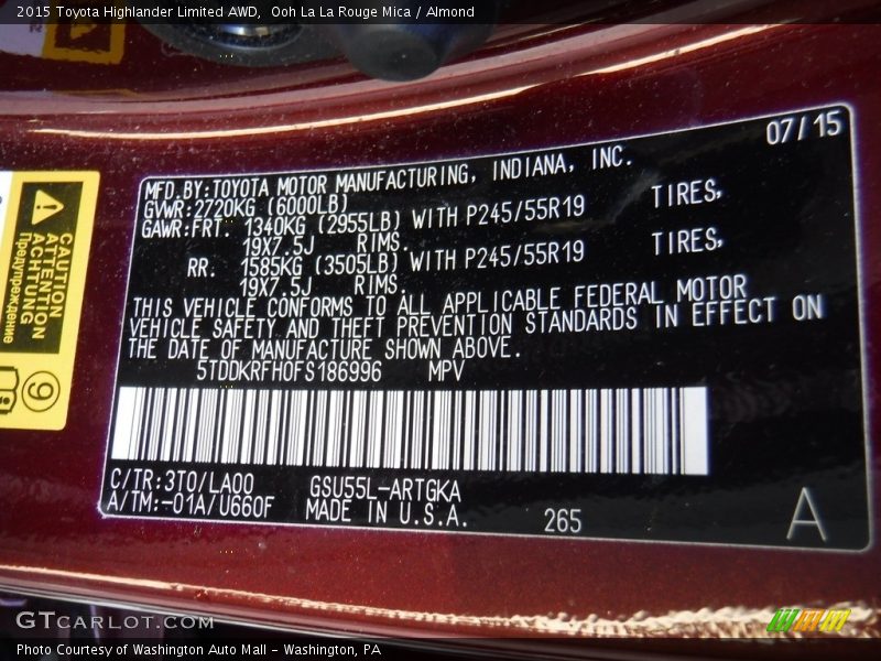 Ooh La La Rouge Mica / Almond 2015 Toyota Highlander Limited AWD