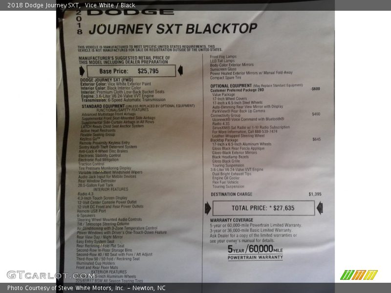 Vice White / Black 2018 Dodge Journey SXT