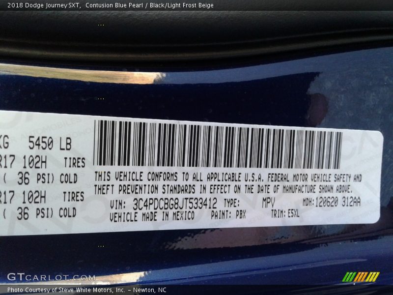 Contusion Blue Pearl / Black/Light Frost Beige 2018 Dodge Journey SXT