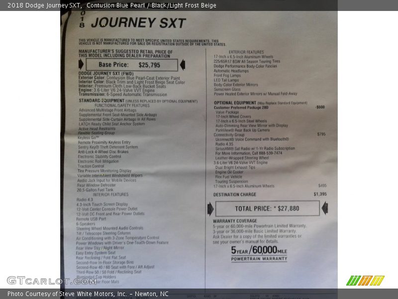 Contusion Blue Pearl / Black/Light Frost Beige 2018 Dodge Journey SXT
