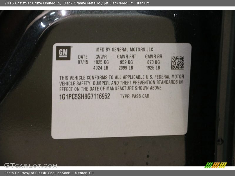 Black Granite Metallic / Jet Black/Medium Titanium 2016 Chevrolet Cruze Limited LS