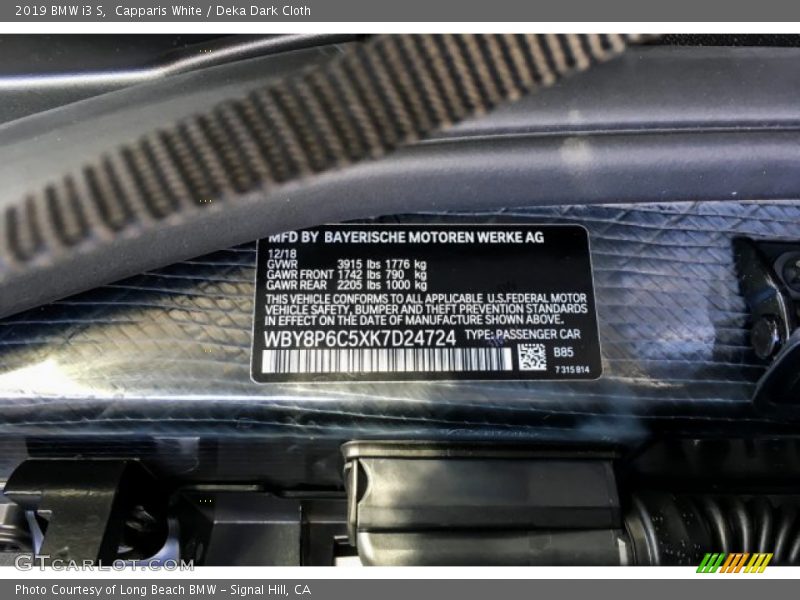 2019 i3 S Capparis White Color Code B85