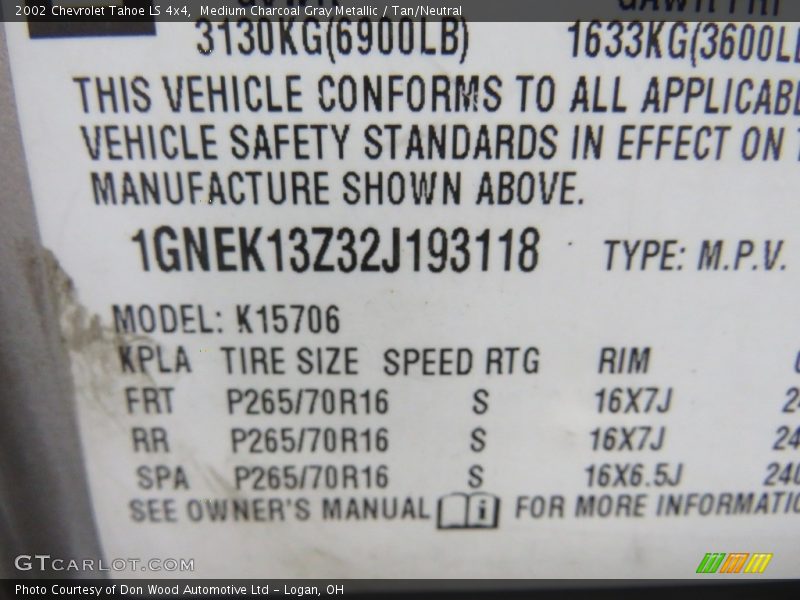 Medium Charcoal Gray Metallic / Tan/Neutral 2002 Chevrolet Tahoe LS 4x4