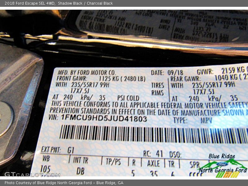 Shadow Black / Charcoal Black 2018 Ford Escape SEL 4WD