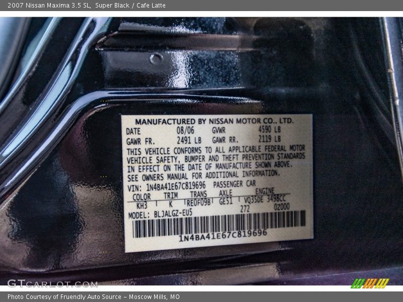 Super Black / Cafe Latte 2007 Nissan Maxima 3.5 SL
