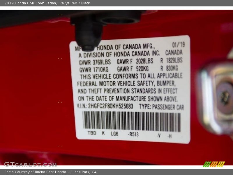 Rallye Red / Black 2019 Honda Civic Sport Sedan