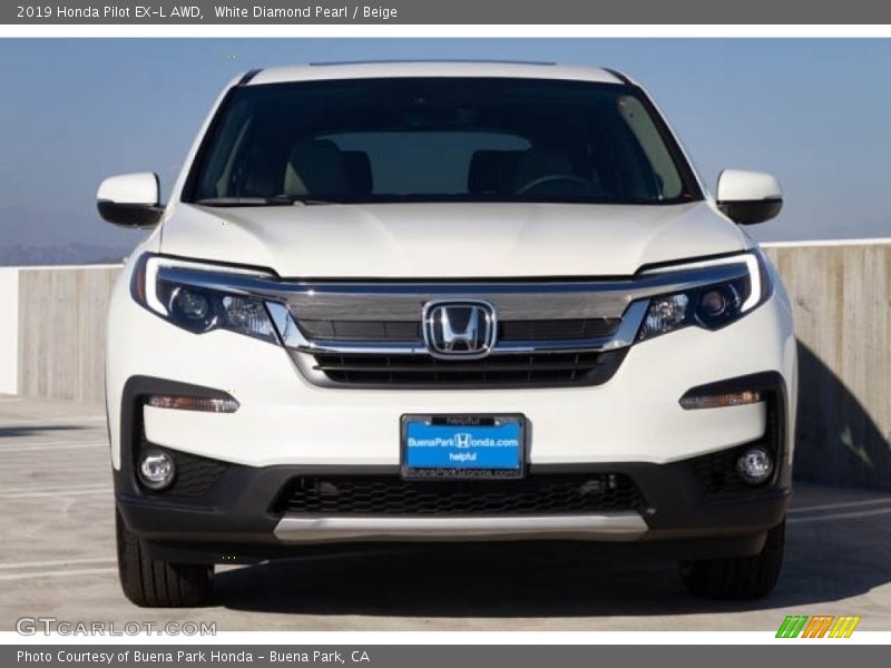 White Diamond Pearl / Beige 2019 Honda Pilot EX-L AWD