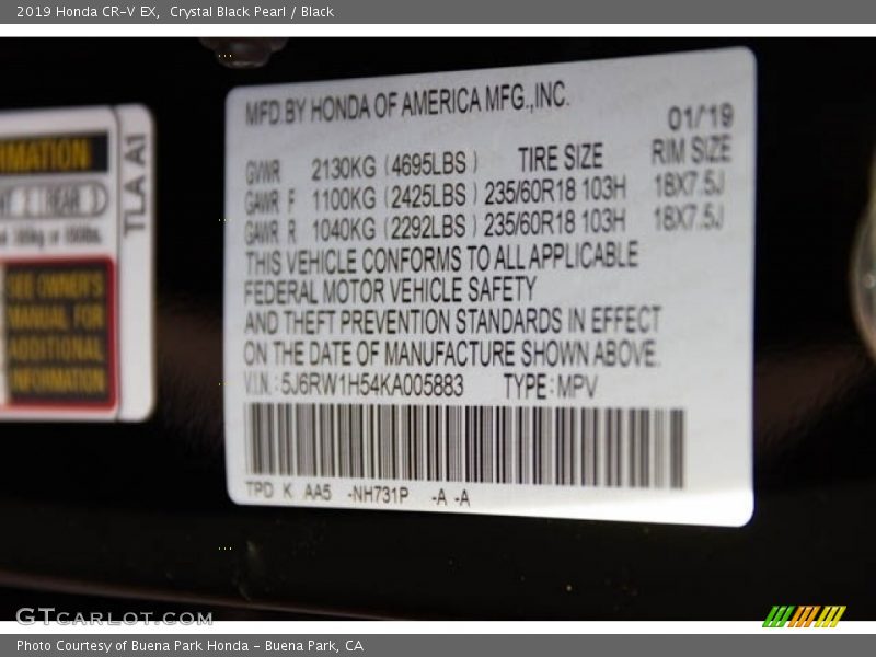Crystal Black Pearl / Black 2019 Honda CR-V EX
