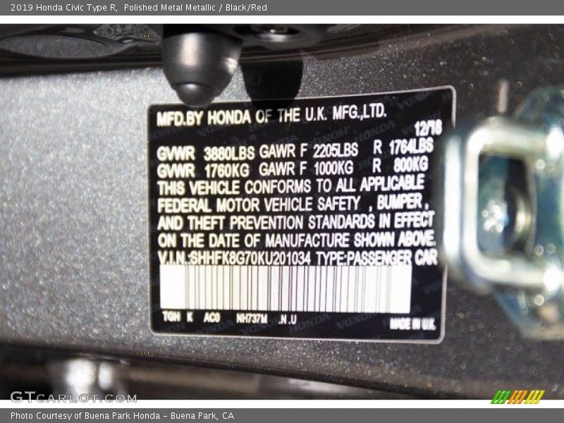 2019 Civic Type R Polished Metal Metallic Color Code NH737M