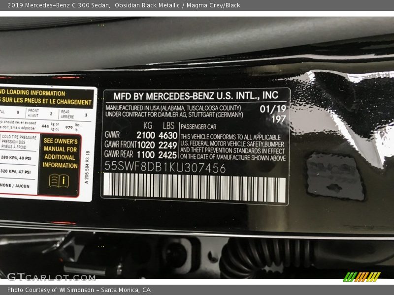 Obsidian Black Metallic / Magma Grey/Black 2019 Mercedes-Benz C 300 Sedan