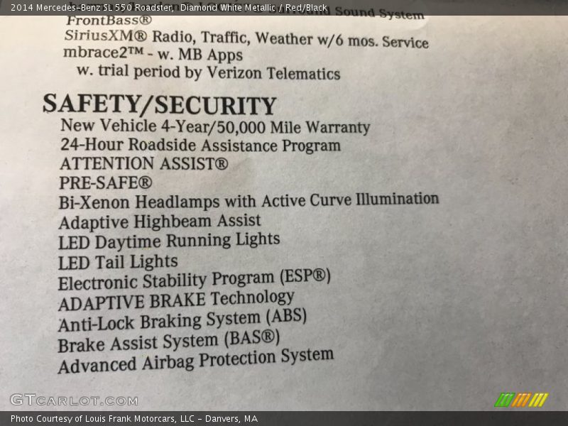 Diamond White Metallic / Red/Black 2014 Mercedes-Benz SL 550 Roadster