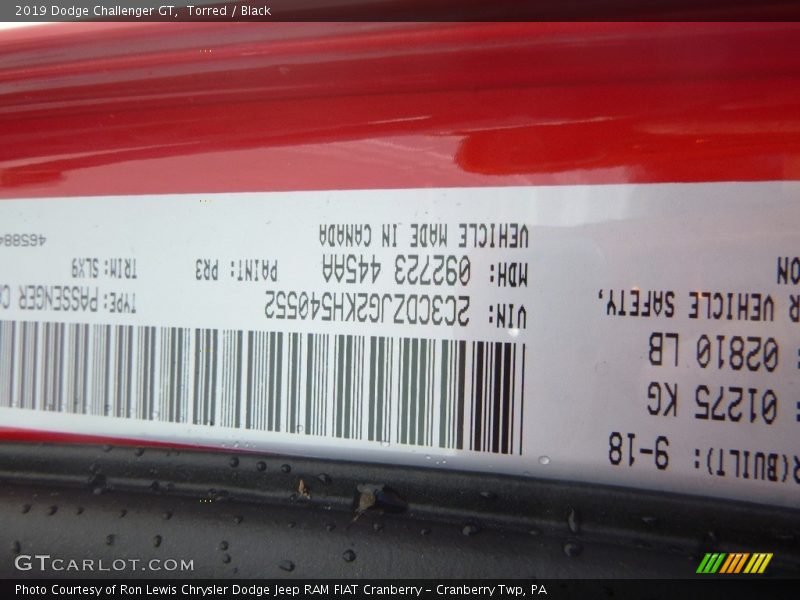 2019 Challenger GT Torred Color Code PR3