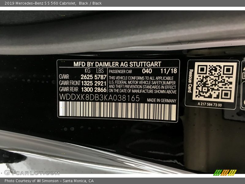 Black / Black 2019 Mercedes-Benz S S 560 Cabriolet