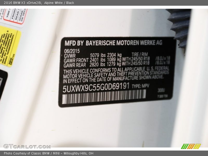 Alpine White / Black 2016 BMW X3 xDrive28i