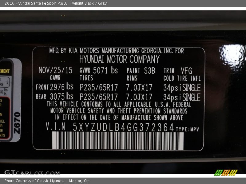Twilight Black / Gray 2016 Hyundai Santa Fe Sport AWD