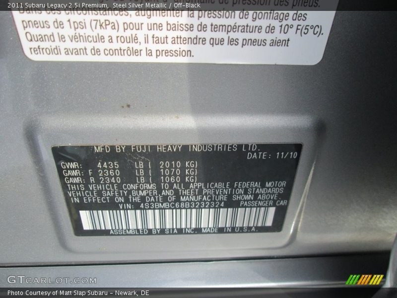 Steel Silver Metallic / Off-Black 2011 Subaru Legacy 2.5i Premium