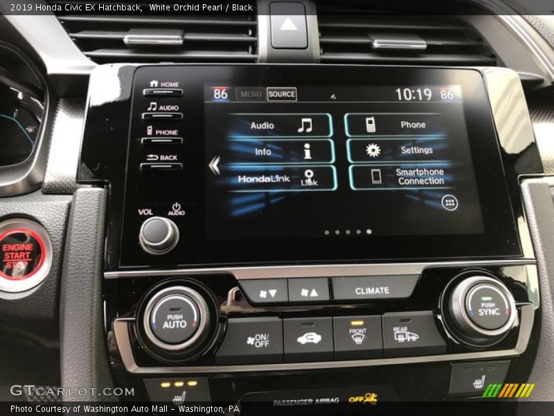 White Orchid Pearl / Black 2019 Honda Civic EX Hatchback