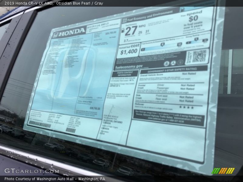 Obsidian Blue Pearl / Gray 2019 Honda CR-V LX AWD